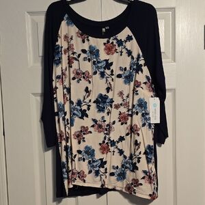 Kut from the Kloth Navy and Cream Floral Long Sleeve Top